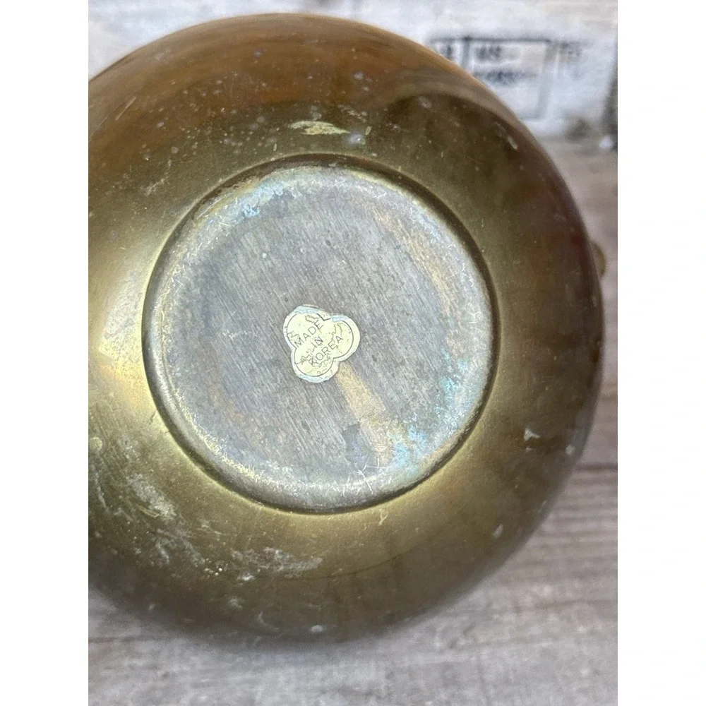 Brass Bowl Pot Vase‎ Art Deco Nouveau Style Vintage Floral Lillipad Handles